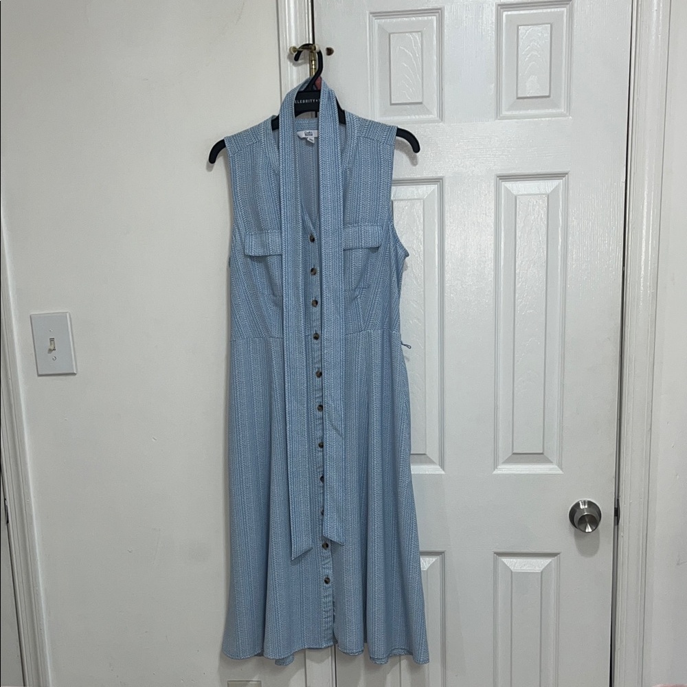 Croft & Barrow Light Blue Sleeveless Button Front Shirt Dress Belted Size M
